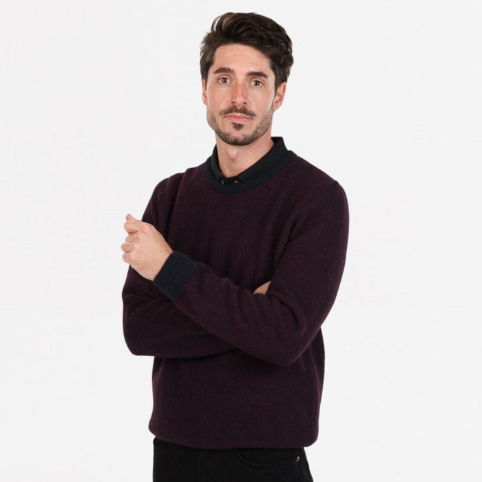 Native World - Merino & Possum Mens Textured Crew (NE428) Cherry