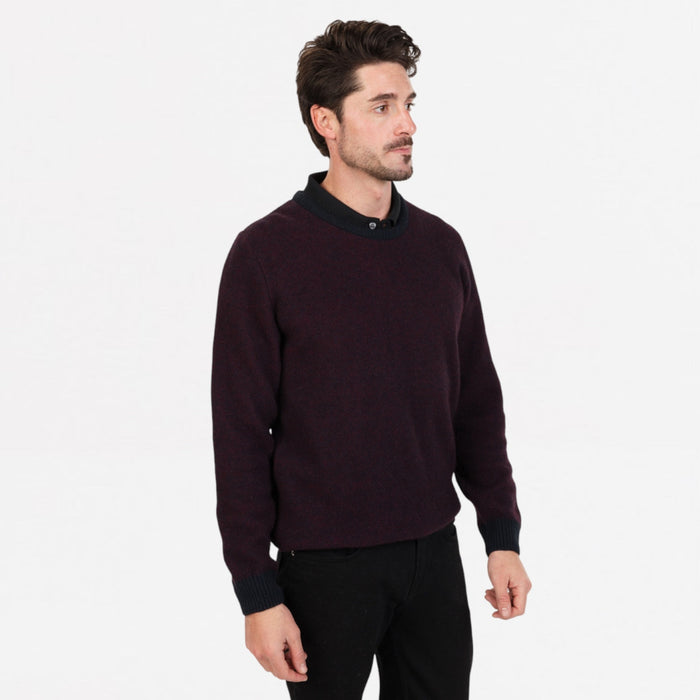 Native World - Merino & Possum Mens Textured Crew (NE428) Cherry