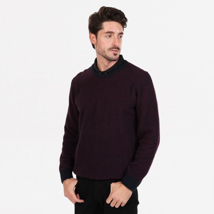Native World - Merino & Possum Mens Textured Crew (NE428) Cherry