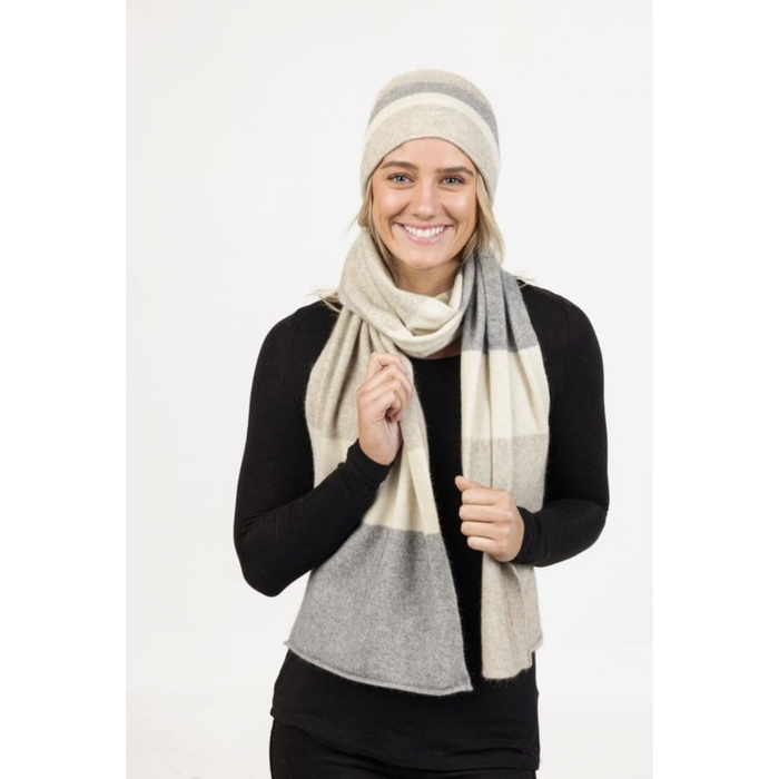 Native World - Possum & Merino Travel Scarf (NX824)Natural Stripe