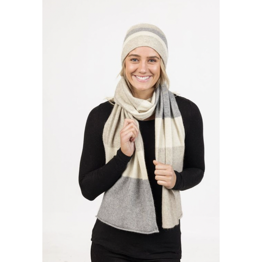 Native World - Possum & Merino Travel Scarf (NX824)Natural Stripe