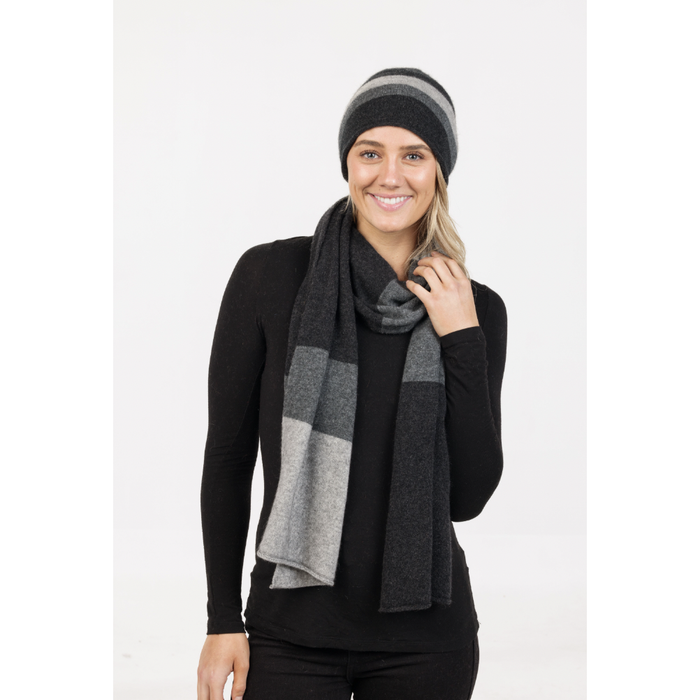 Native World - Possum & Merino Travel Scarf (NX824)Charcoal Stripe