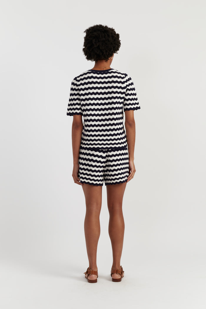 Navy Cotton Cherry Crochet Shorts
