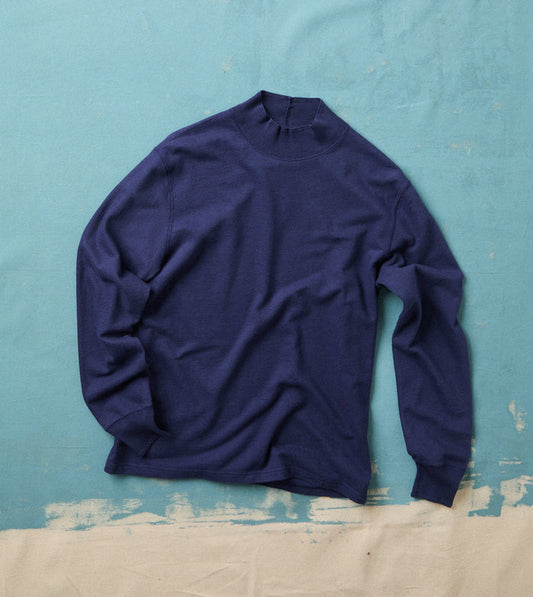 Navy Cotton Long-Sleeve Mock Neck Hiking T-Shirt