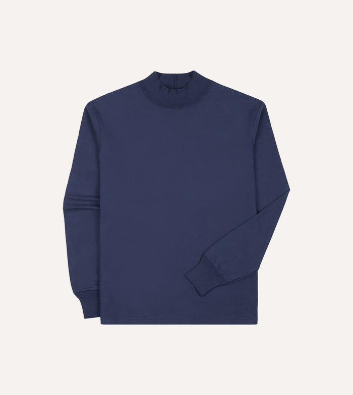 Navy Cotton Long-Sleeve Mock Neck Hiking T-Shirt