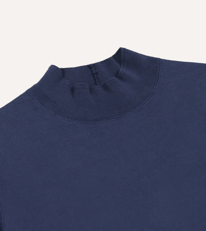 Navy Cotton Long-Sleeve Mock Neck Hiking T-Shirt