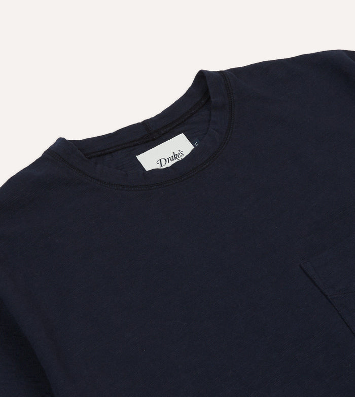 Navy Flamé Cotton Crew Neck Hiking T-Shirt