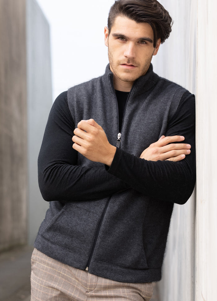 Charcoal - Noble Wilde - Merino & Possum Men's Gilet Zip Vest (NW1066)