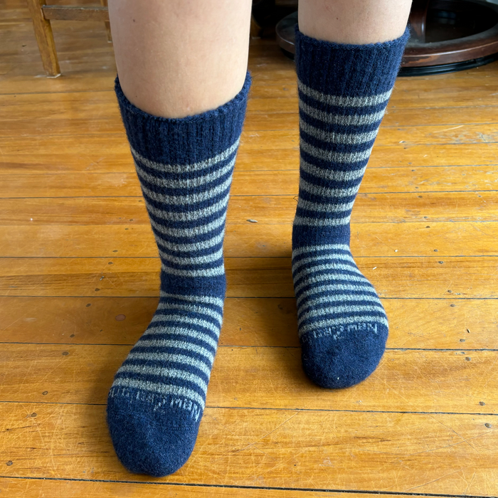 NZ Sock Co - Merino Possum Stripe Sock (FT105)Denim/Natural