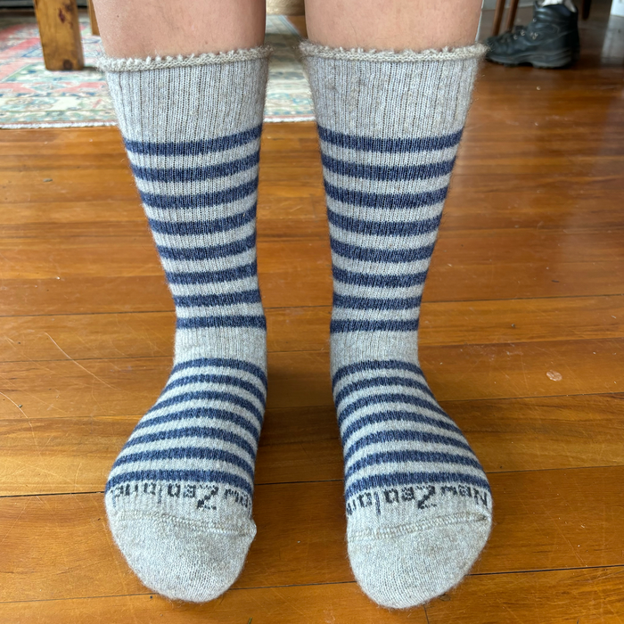 NZ Sock Co - Merino Possum Stripe Sock (FT105)Natural/Denim