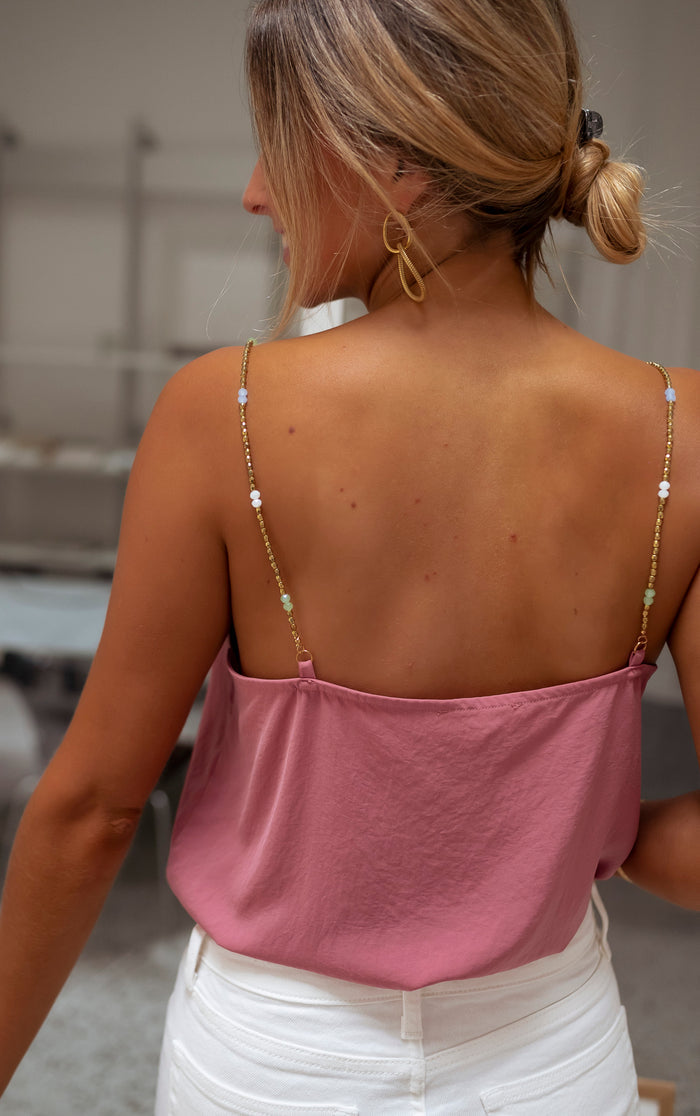 Old pink Lacty top styled with jeans