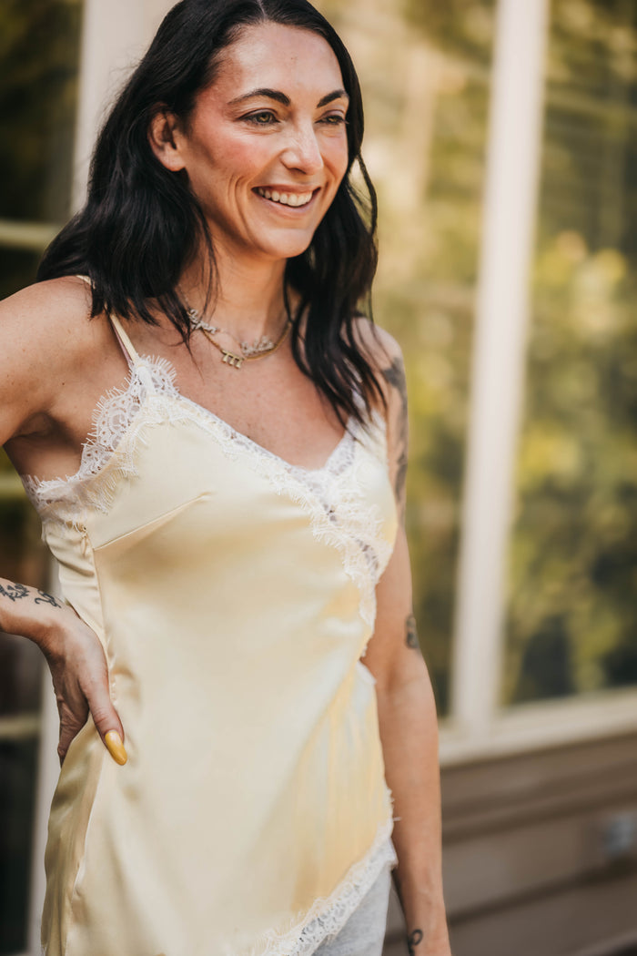 Oren Asymmetrical Satin Cami Yellow