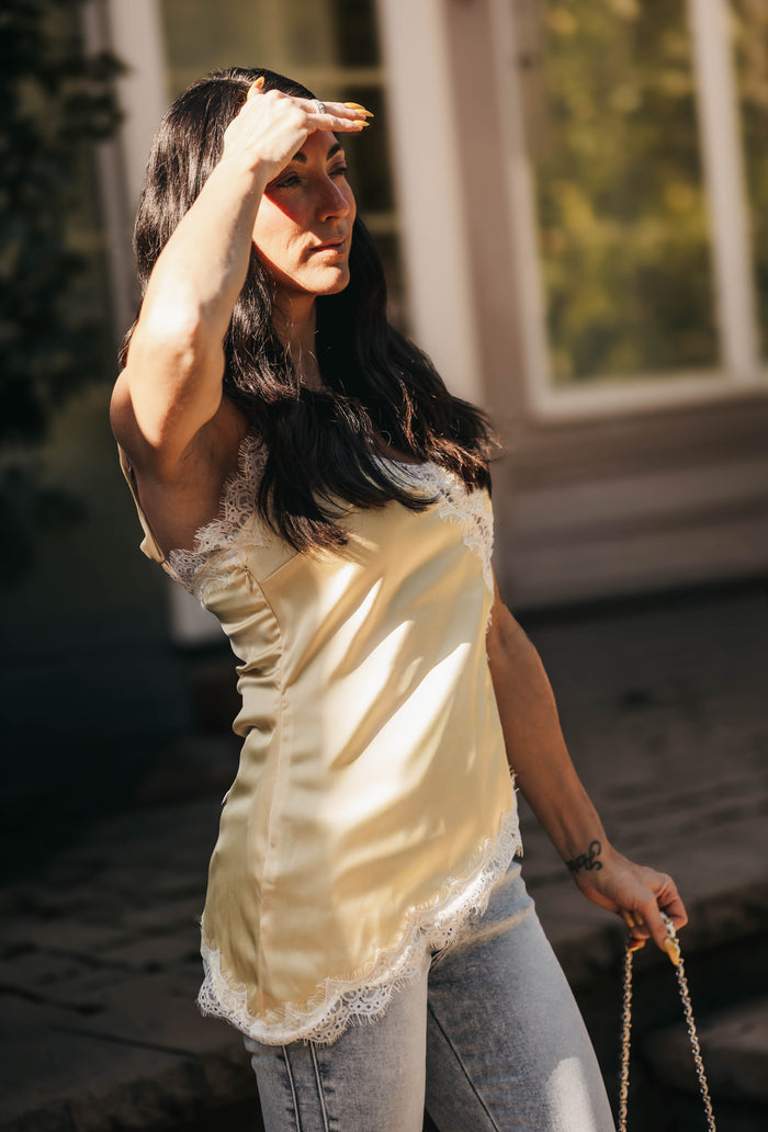 Oren Asymmetrical Satin Cami Yellow