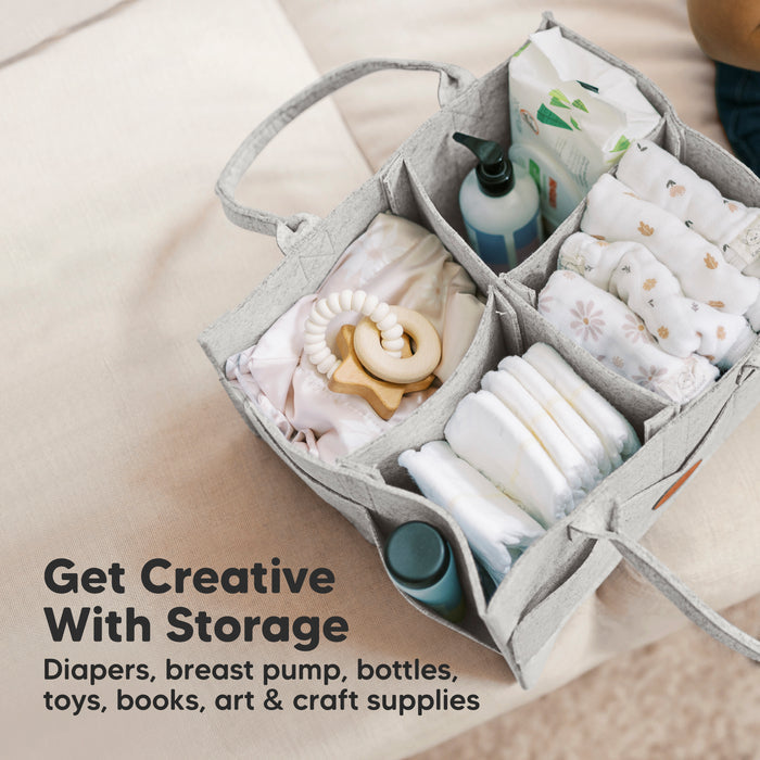 Get Creative With Storage
Diapers, breast pump, bottles, toys, books, art & craft supplies