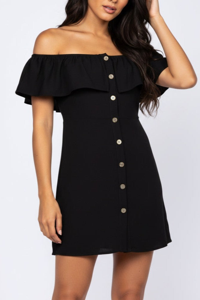 Park Avenue Off-The-Shoulder Black Dress-SMALL-Cute-Trendy-Shop-Womens-Boutique-Clothing-Store