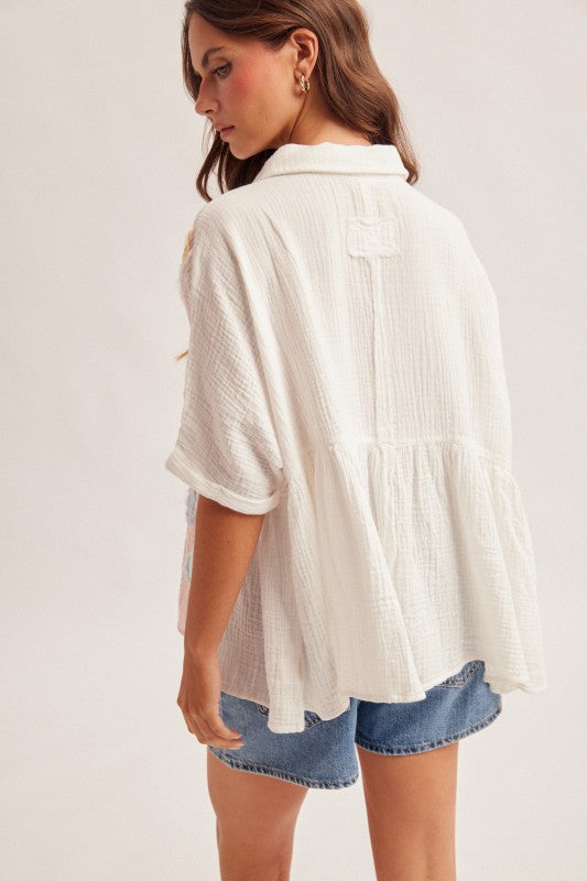 Pastel Patchwork Floral Gauze Top-Cute-Trendy-Shop-Womens-Boutique-Clothing-Store