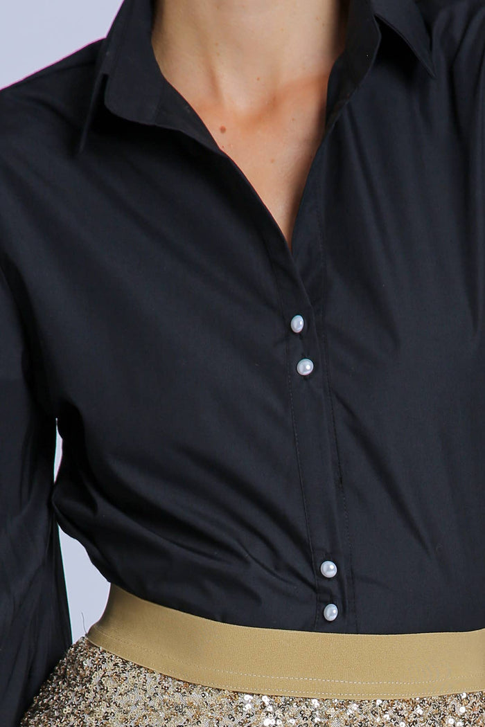 Style the Pearl Button Down Puff Blouse exclusively at Born To Glam