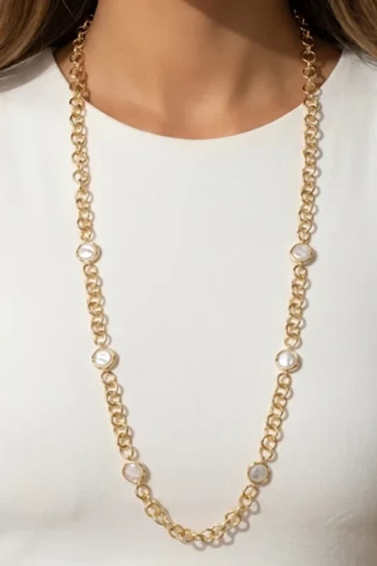 Pearl-fectly Classic Long Coin Pearl Link Chain Necklace-Cute-Trendy-Shop-Womens-Boutique-Clothing-Store