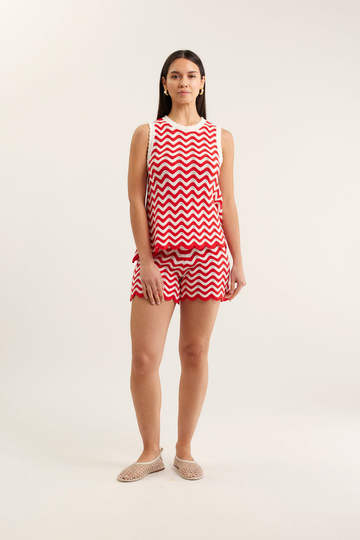 Pearle Top In Red/White