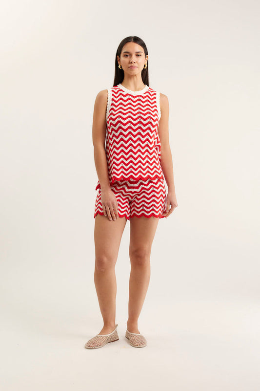Pearle Top In Red/White