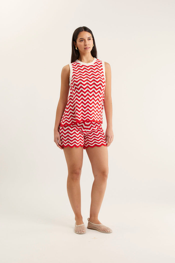 Pearle Top In Red/White