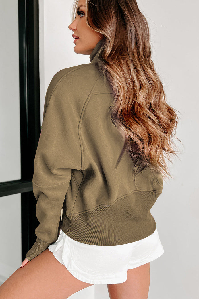 Phalaenopsis Fleece Lined Zip Up Stand Collar Thumbhole Sleeve Sweatshirt - Tops/Sweatshirts & Hoodies