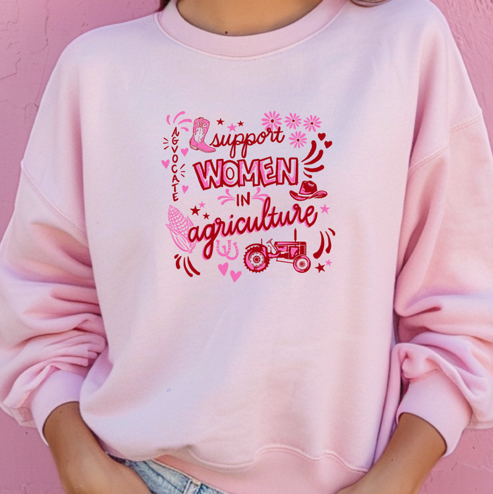 Pink and Red Support Women In Ag– Crewneck