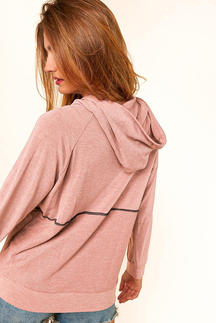 Pink Buttons Front Princess Line Out Seam Hoodie - Tops/Sweatshirts & Hoodies