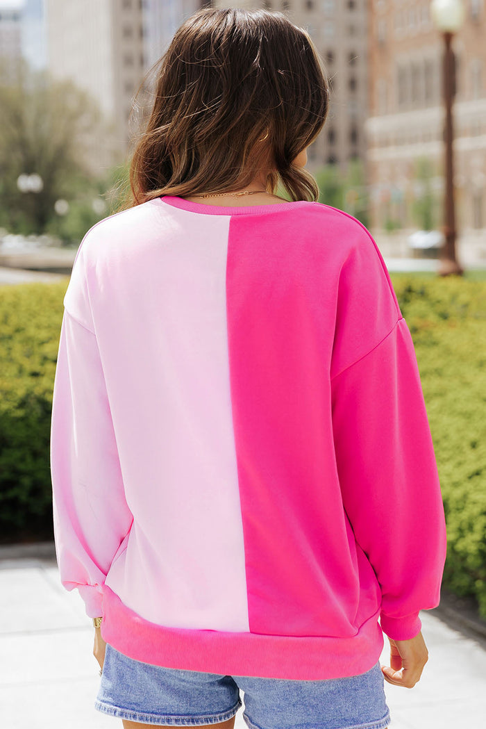 Pink Colour Block Sequined Cowgirl Boots Graphic Sweatshirt - Tops/Sweatshirts & Hoodies