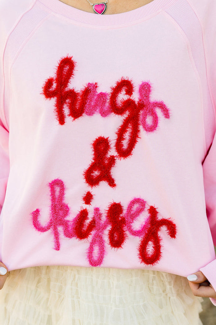 Pink Hugs and Kisses Pop Up Embroidered Raglan Sleeve Sweatshirt - Tops/Sweatshirts & Hoodies
