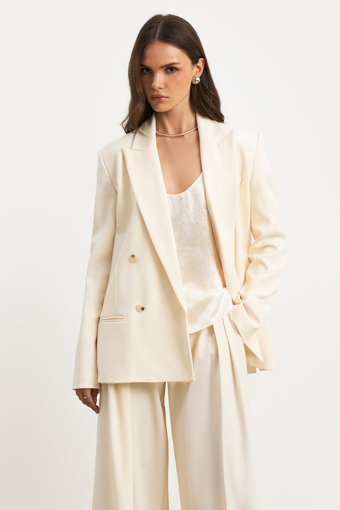 Pleated Ultra Wide Leg Trousers - Cream