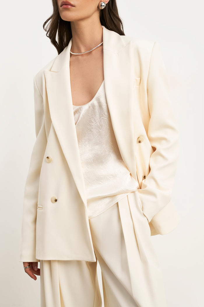 Pleated Ultra Wide Leg Trousers - Cream