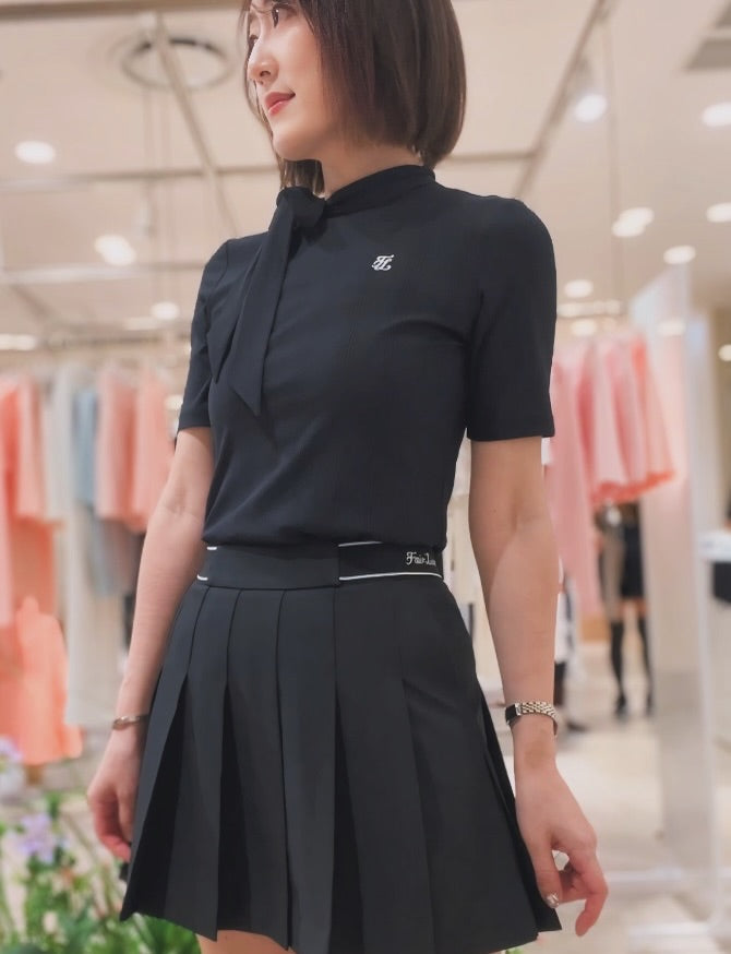 Pleats Side Band Skirt (Black)