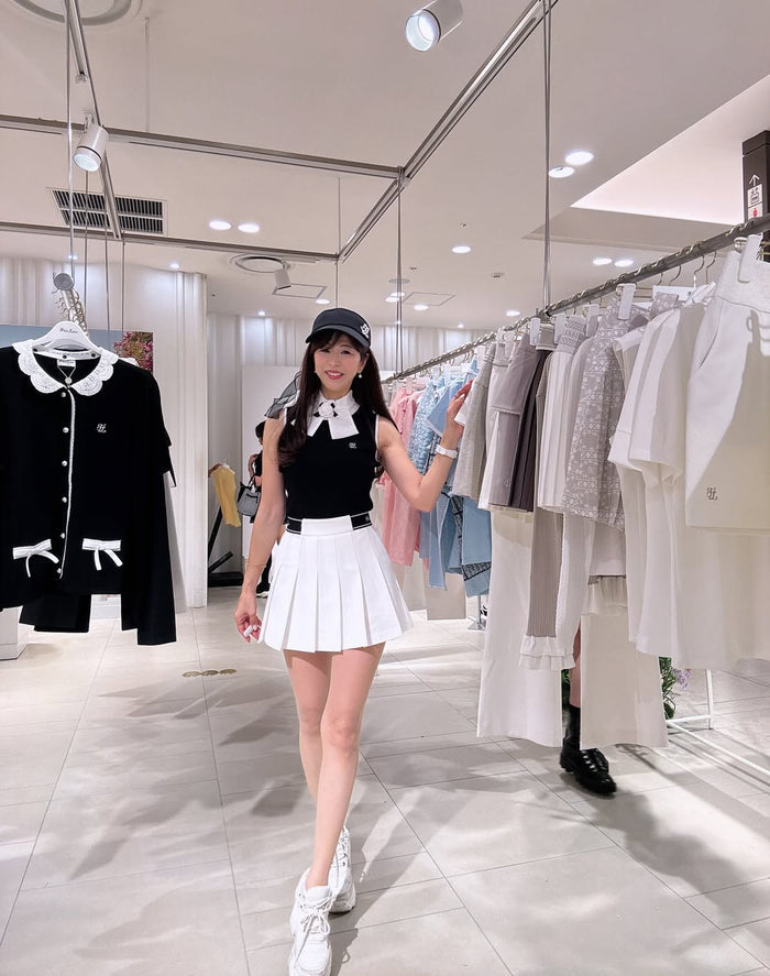 Pleats Side Band Skirt (White)