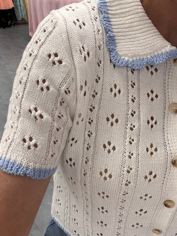 Pointelle Knit Button-Front Top - Intimate Whispers