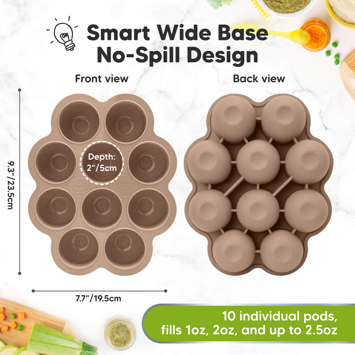 Smart Wide Base, No-Spill Design
Front view & Back view
Depth: 2"/5cm, 7.7"/19.5cm
10 individual pods, fills 1oz, 2oz, and up to 2.5oz