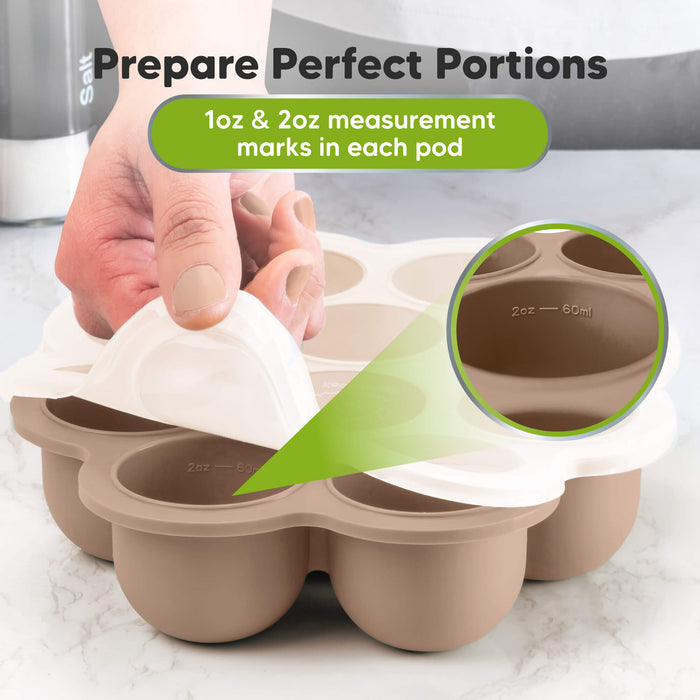 Prepare Perfect Portions. 1oz & 2oz measurement marks in each pod