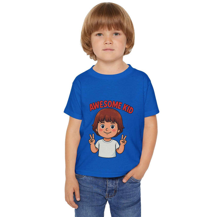 Awesome Kid toddler t-shirt with a fun graphic, 100% cotton fabric, ribbed collar, and side seams for daily playtime outfits.