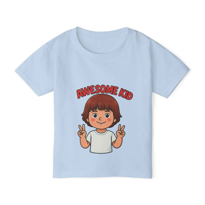 Awesome Kid printed toddler tee with twill tape, ribbed neckline, and structured shape for birthdays, holidays, and playdates