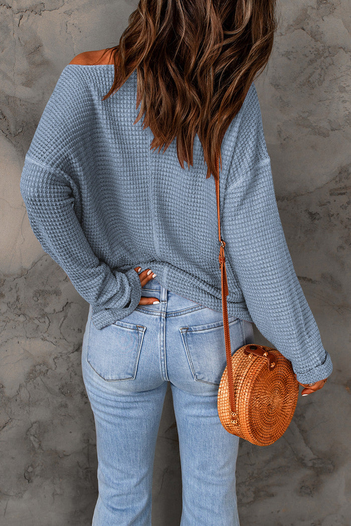 purple Waffle Knit Loose Long Sleeve Top - Tops/Long Tops