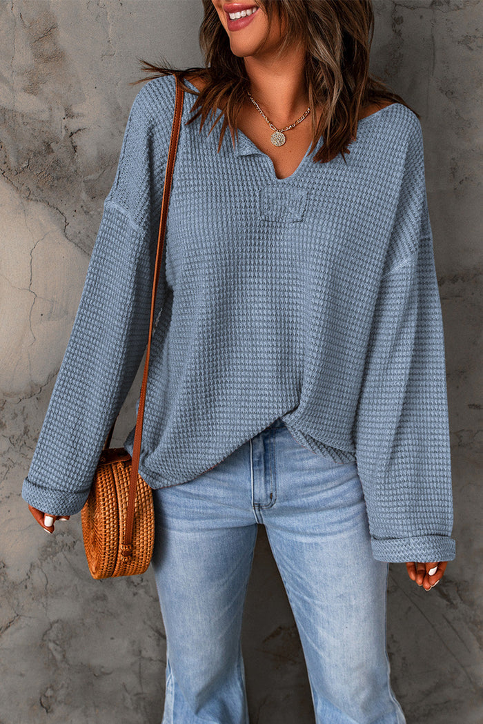purple Waffle Knit Loose Long Sleeve Top - Tops/Long Tops