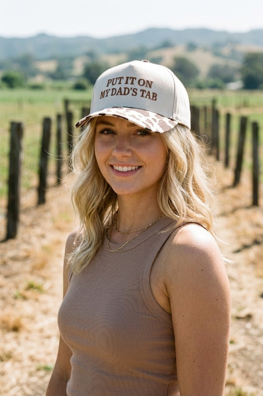 "Put It On My Dad's Tab" Two-Tone Ball Cap-Cute-Trendy-Shop-Womens-Boutique-Clothing-Store