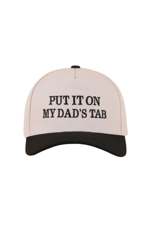 "Put It On My Dad's Tab" Two-Tone Ball Cap-Black-Cute-Trendy-Shop-Womens-Boutique-Clothing-Store