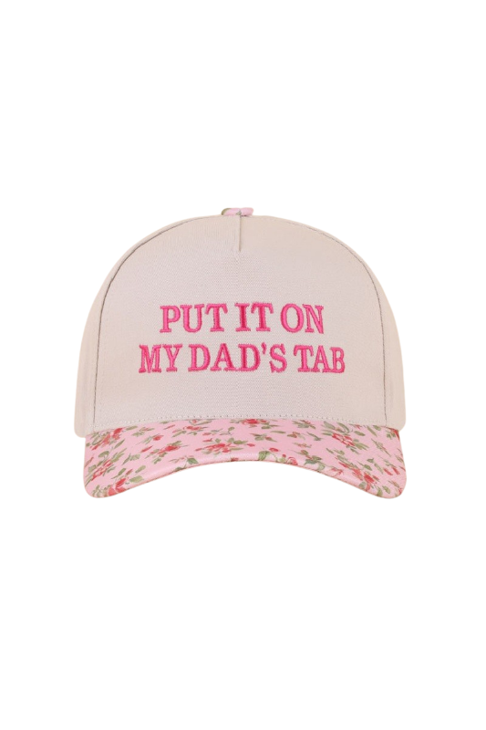 "Put It On My Dad's Tab" Two-Tone Ball Cap-Floral-Cute-Trendy-Shop-Womens-Boutique-Clothing-Store