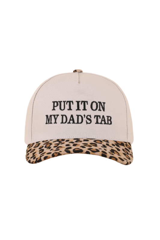 "Put It On My Dad's Tab" Two-Tone Ball Cap-Leopard-Cute-Trendy-Shop-Womens-Boutique-Clothing-Store
