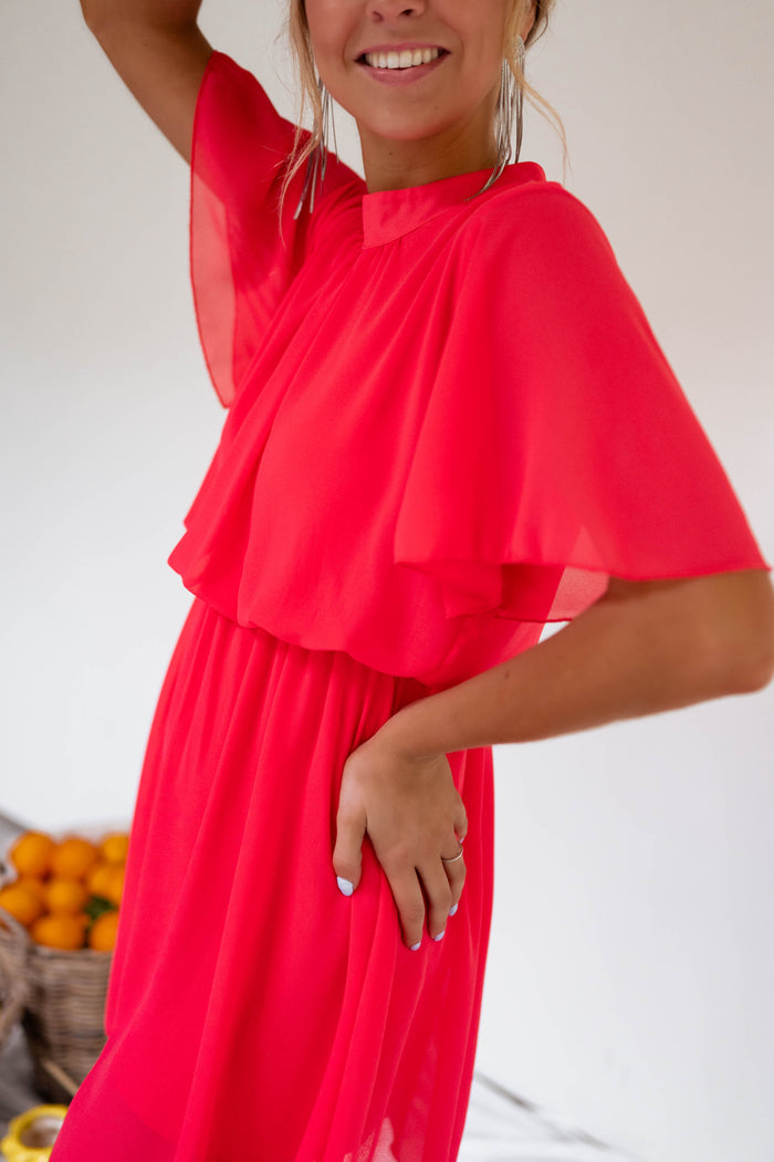 Raspberry Amandine dress mockneck detail
