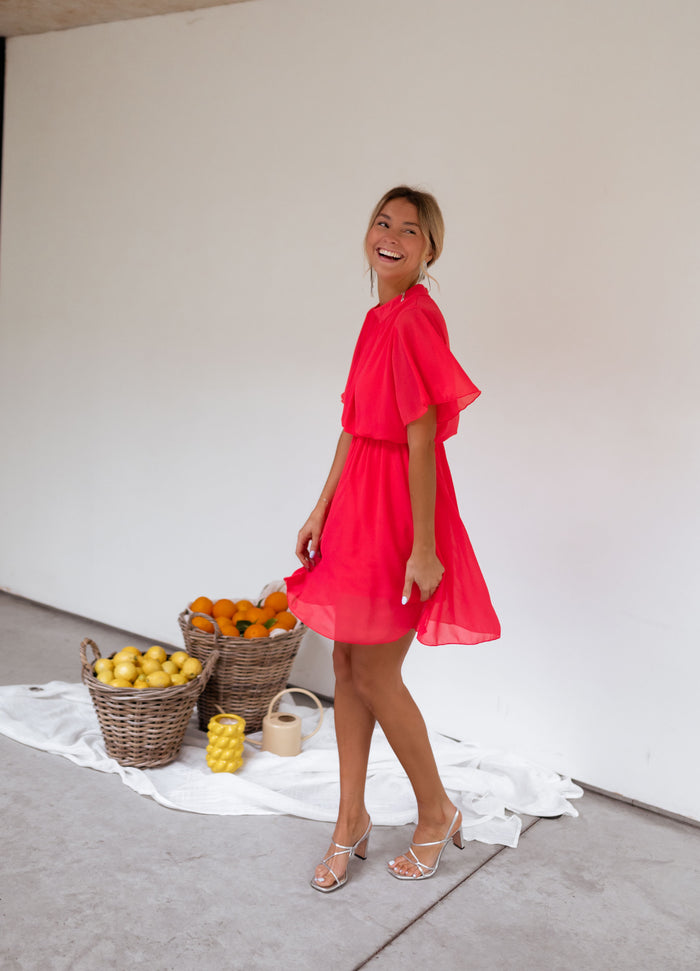 Raspberry Amandine flared sleeve detail