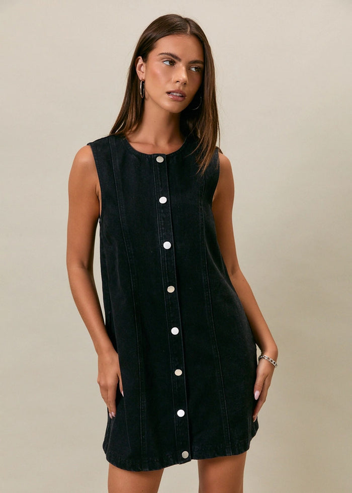 Remi Denim Mini Dress - Washed Black