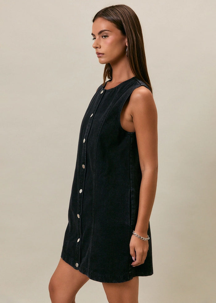 Remi Denim Mini Dress - Washed Black