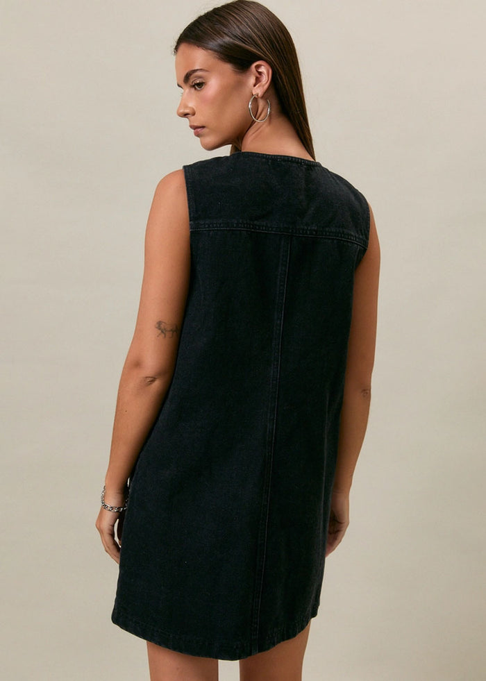 Remi Denim Mini Dress - Washed Black